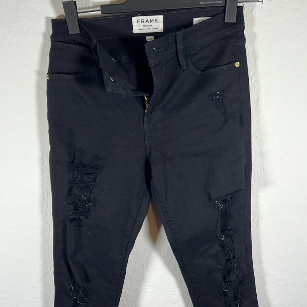 FRAME Le‎ High Skinny black distressed, frayed jeans, size 26